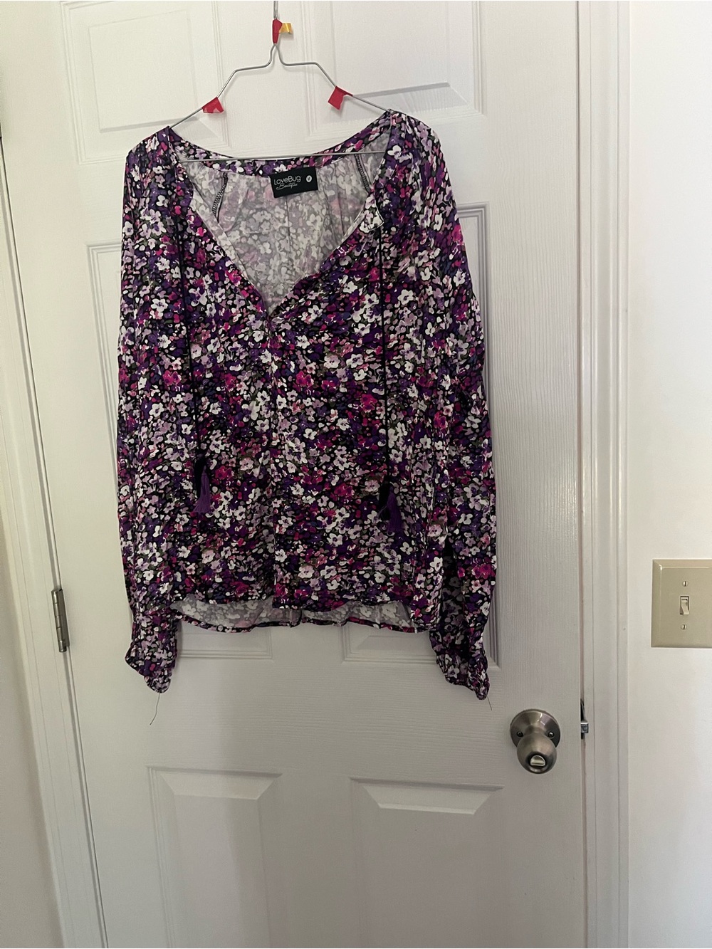 LoveBug Conrad Purple Floral V-Neck Long-Sleeve Blouse